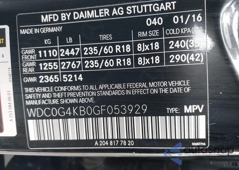 2016 Mercedes-Benz Glc 300 4Matic z USA, uszkodzony, nr VIN WDC0G4KB0GF053929